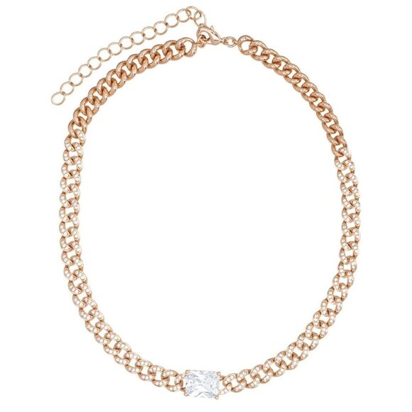 Macy's Emerald-Cut Cubic Zirconia Cable Link Necklace in Gold-Tone MSRP $350 NWT - Picture 1 of 8